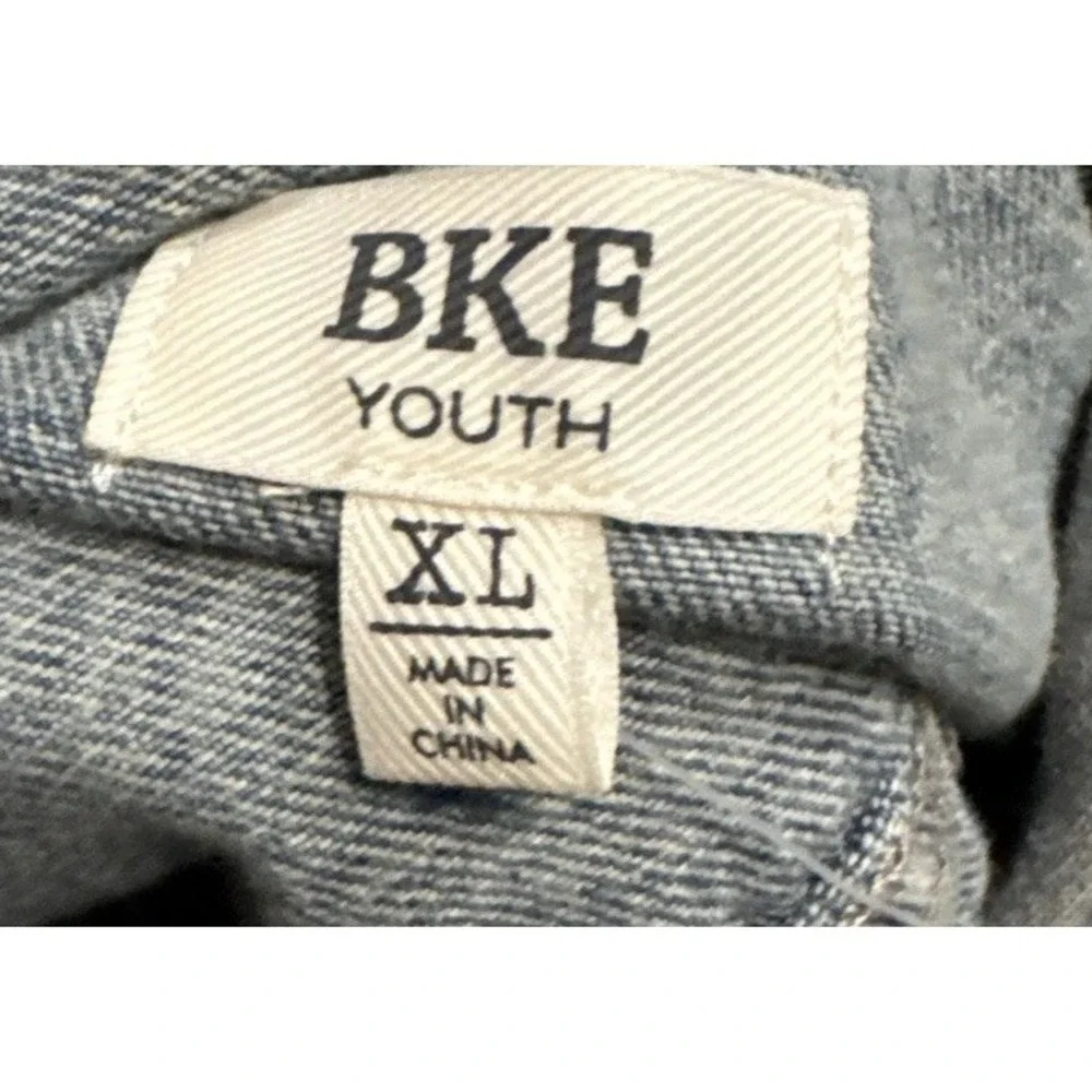 Buckle Denim BKE Blue Jean‎ Jacket Gray Fleece Hood Youth Boys Sz  XL Distressed